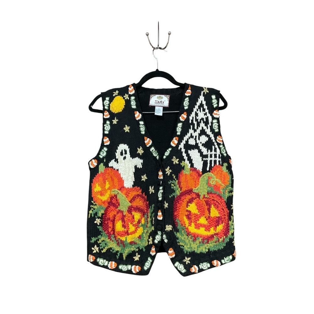 Tiara Pumpkin Fall Vest Small Ramie Cotton